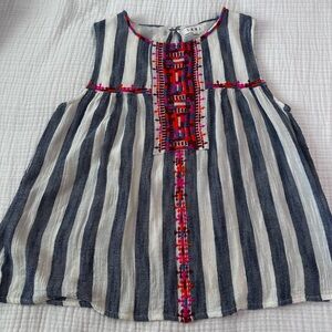 THML top blue and white stripes with embroidery detail. Size medium